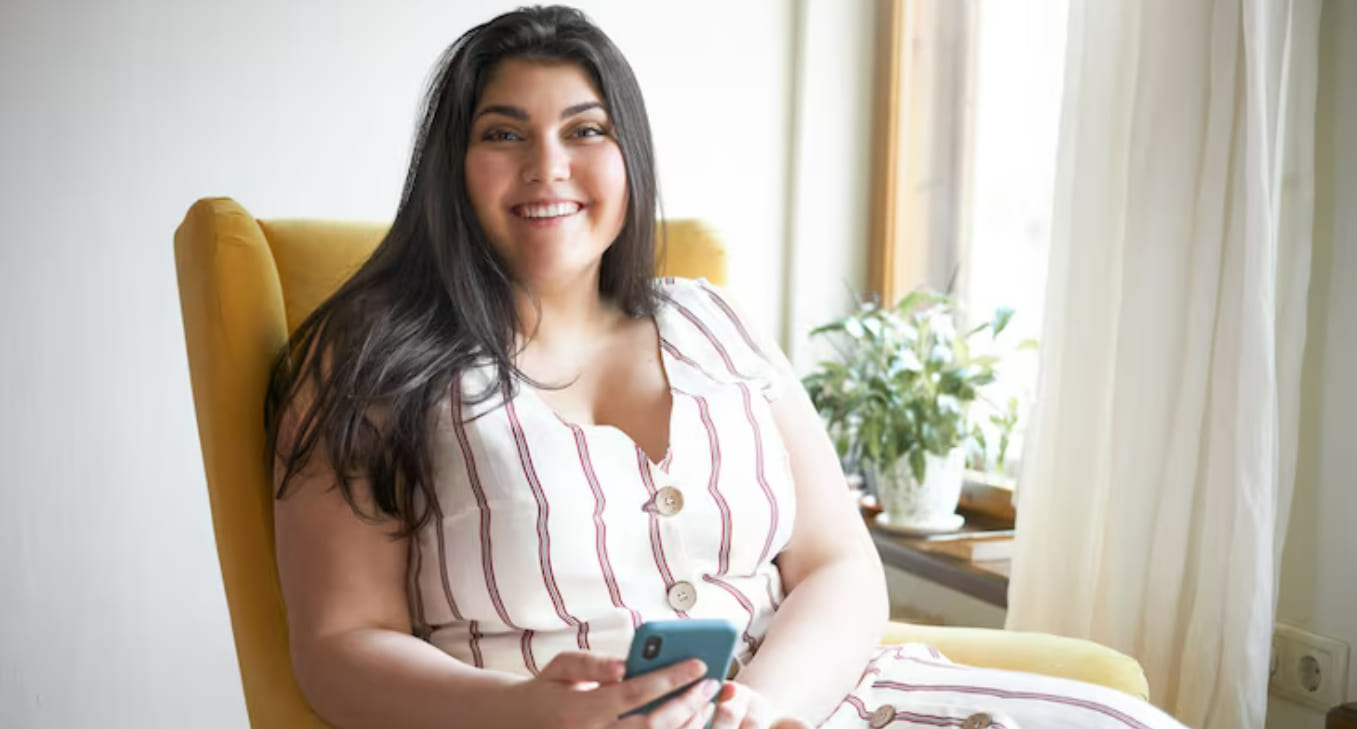 Smiling Indian BBW couple enjoying a romantic moment